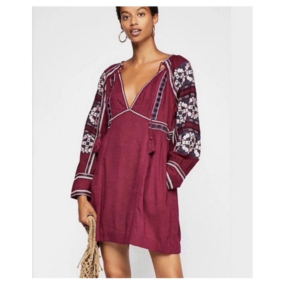 Free People All My Life Textured Cotton Embroidered Mini Dress XSmall*flaw